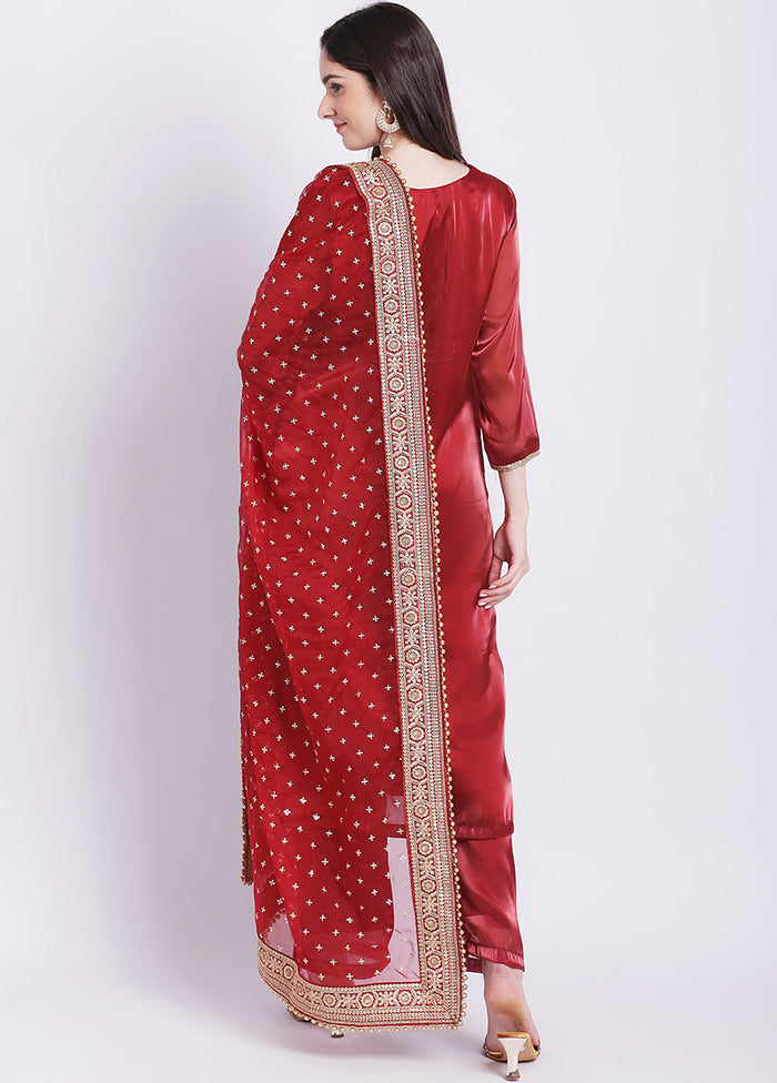3 Pc Maroon Readymade Net Suit Set - Indian Silk House Agencies
