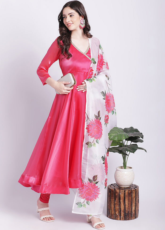 3 Pc Pink Readymade Net Suit Set - Indian Silk House Agencies