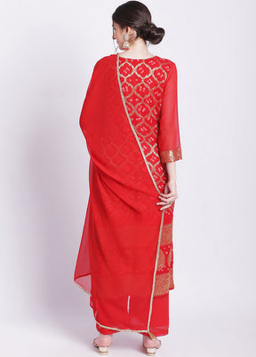 3 Pc Red Readymade Georgette Suit Set - Indian Silk House Agencies