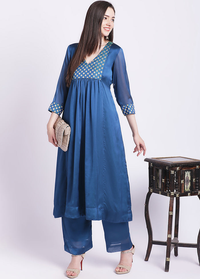 2 Pc Blue Readymade Georgette Kurti Set - Indian Silk House Agencies