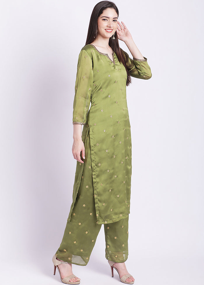 2 Pc Green Readymade Georgette Kurti Set - Indian Silk House Agencies