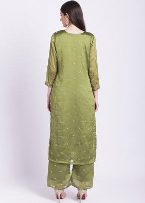 2 Pc Green Readymade Georgette Kurti Set - Indian Silk House Agencies