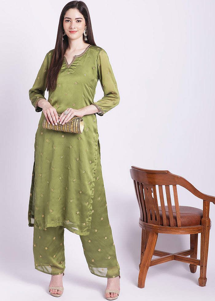 2 Pc Green Readymade Georgette Kurti Set - Indian Silk House Agencies