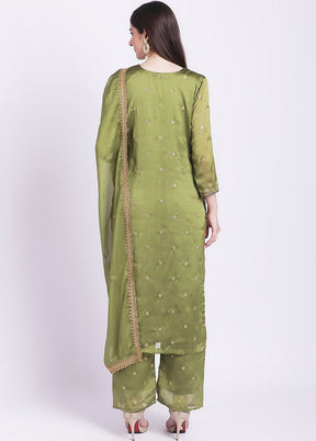 3 Pc Green Readymade Georgette Suit Set - Indian Silk House Agencies