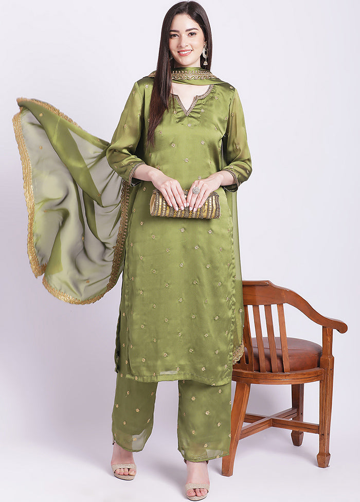 3 Pc Green Readymade Georgette Suit Set - Indian Silk House Agencies