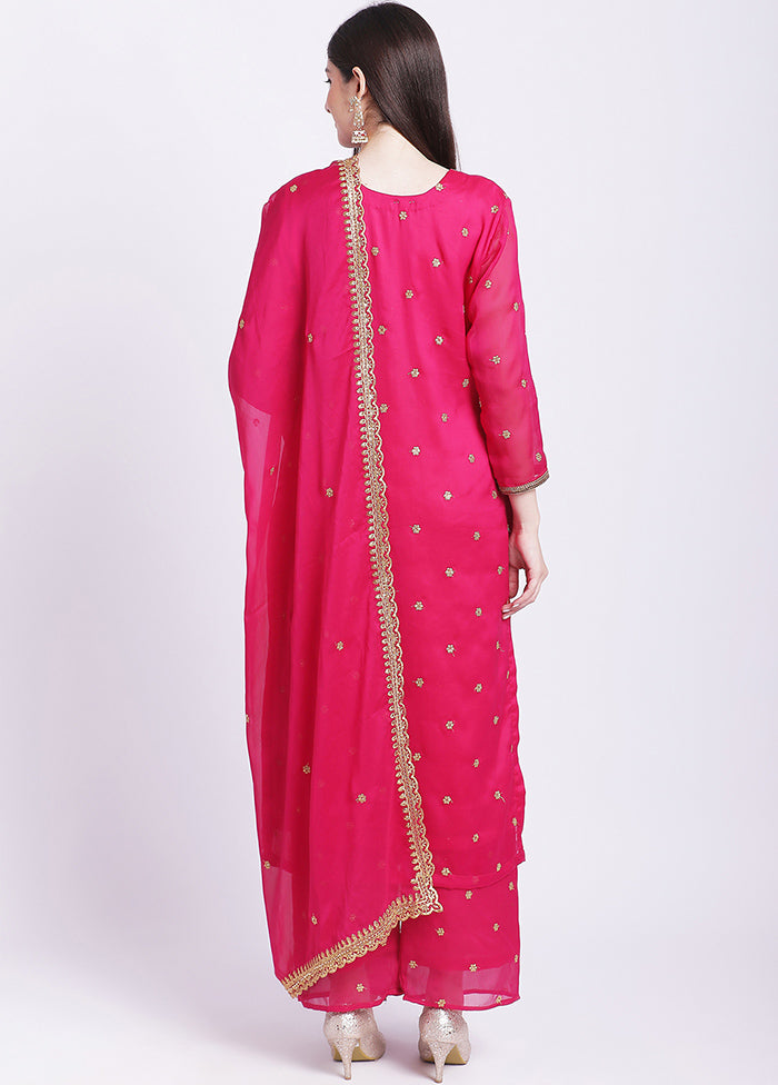 3 Pc Pink Readymade Georgette Suit Set - Indian Silk House Agencies