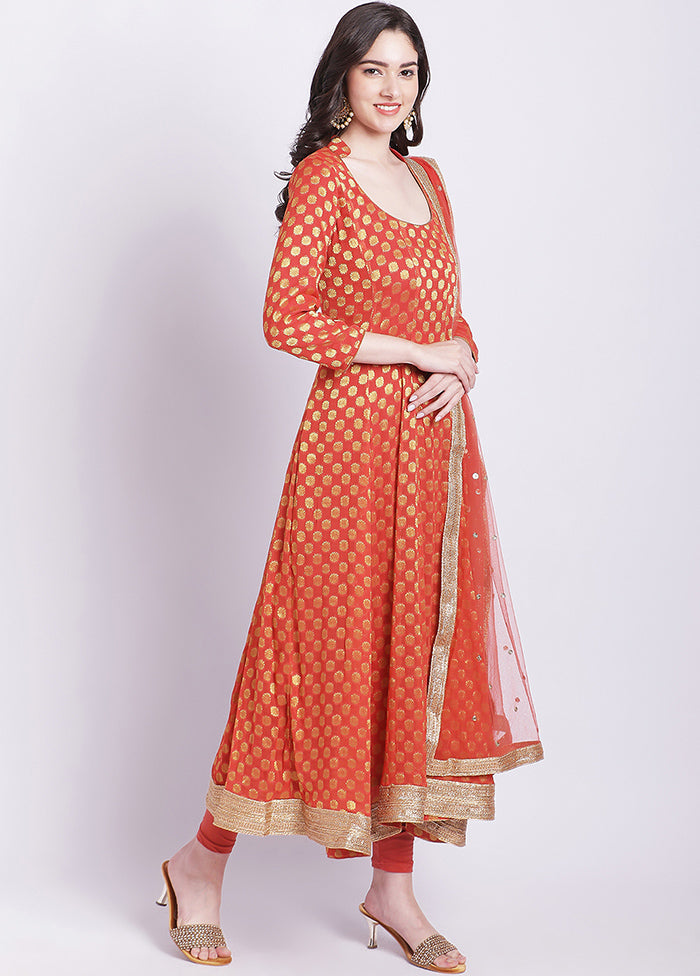 3 Pc Orange Readymade Silk Suit Set - Indian Silk House Agencies