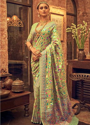 Green Spun Silk Saree With Blouse Piece - Indian Silk House Agencies