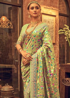 Green Spun Silk Saree With Blouse Piece - Indian Silk House Agencies