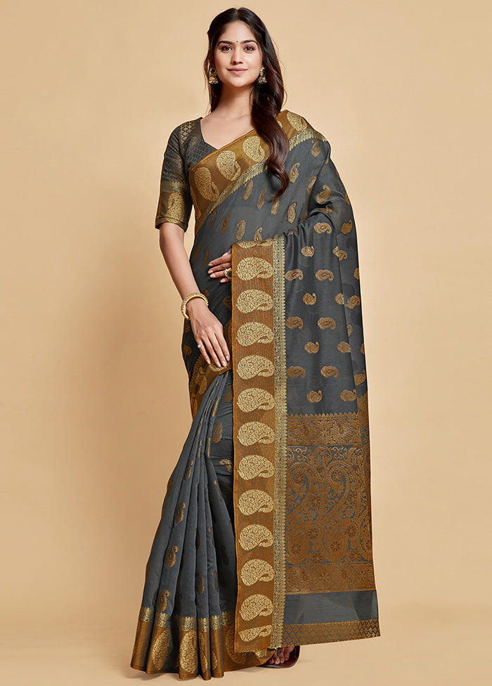 Grey Spun Silk Saree With Blouse Piece - Indian Silk House Agencies