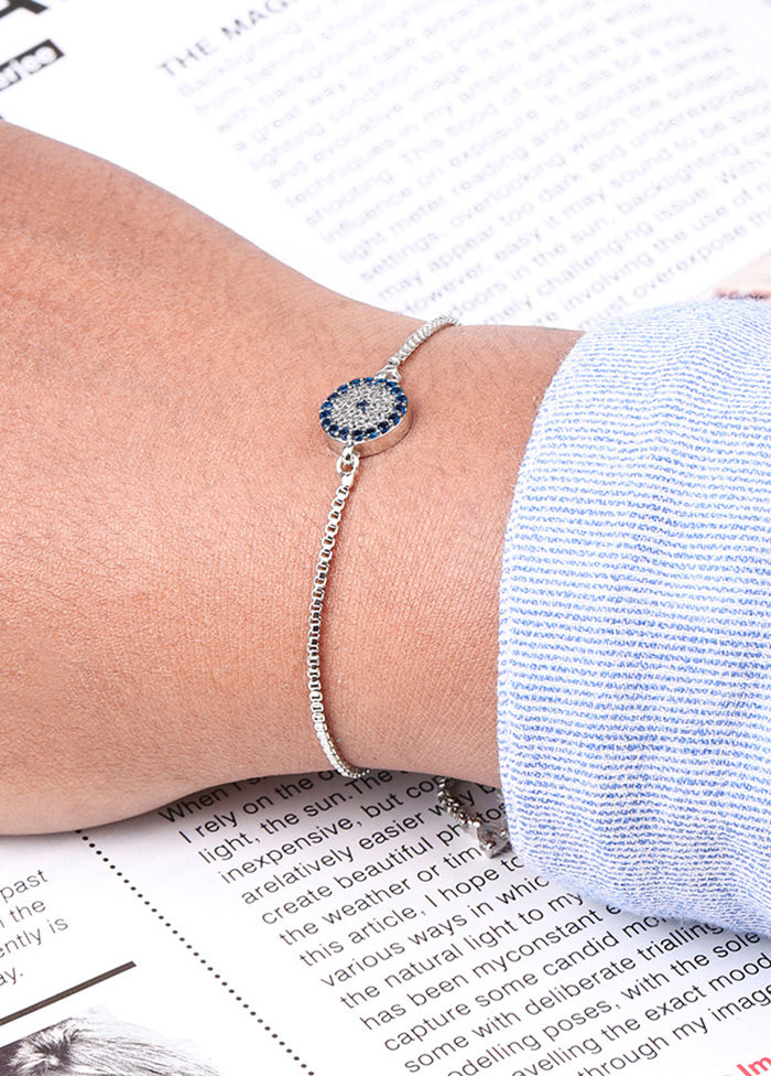 Evil Eye Stone Studded Silver Plated Bracelet - Indian Silk House Agencies