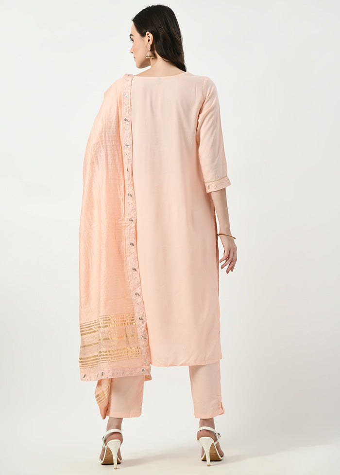3 Pc Light Pink Readymade Rayon Suit Set - Indian Silk House Agencies