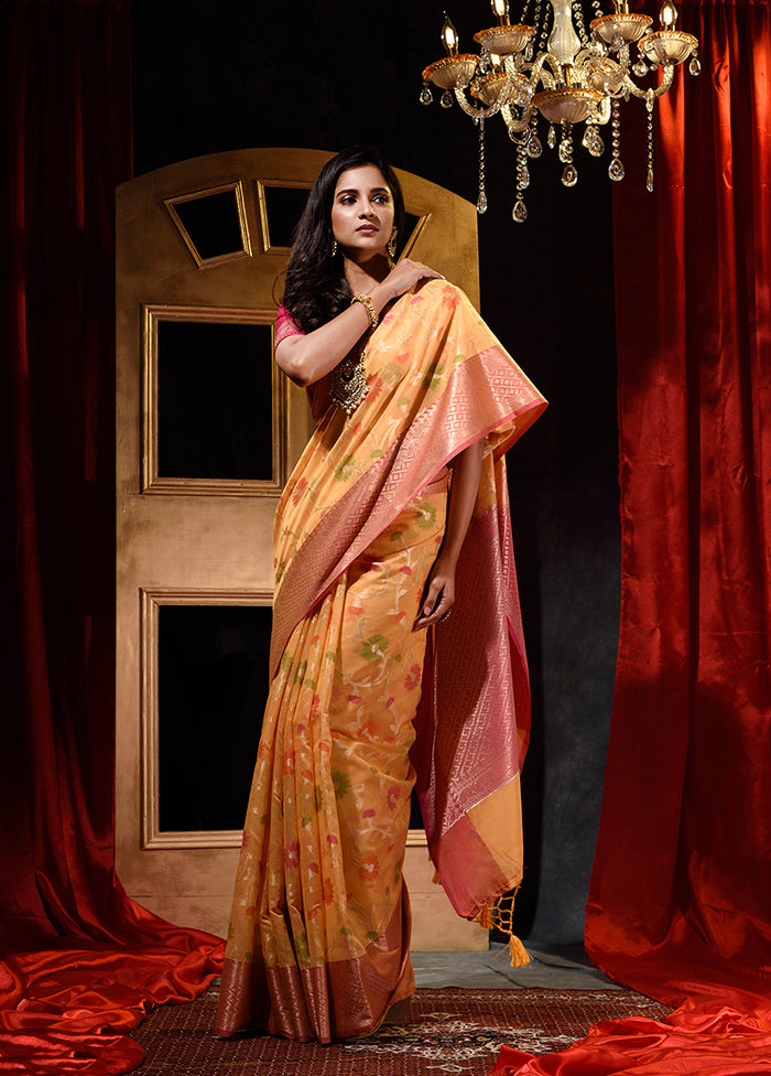 Orange Cotton Saree With Blouse Piece - Indian Silk House Agencies
