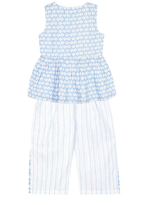 2 Pc Blue Cotton Top And Pajama Set - Indian Silk House Agencies