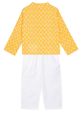 2 Pc Yellow Cotton Top And Pajama Set - Indian Silk House Agencies