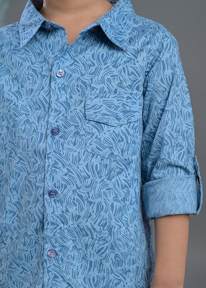 2 Pc Blue Cotton Shirt With Pant Set - Indian Silk House Agencies
