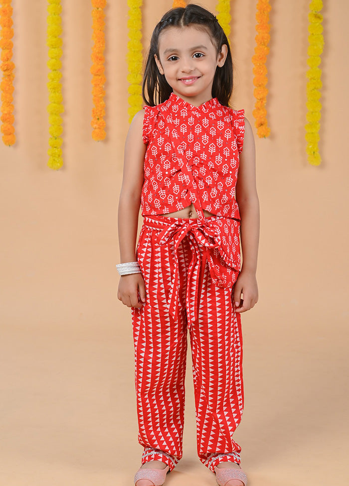 2 Pc Red Cotton Top And Pant Set - Indian Silk House Agencies