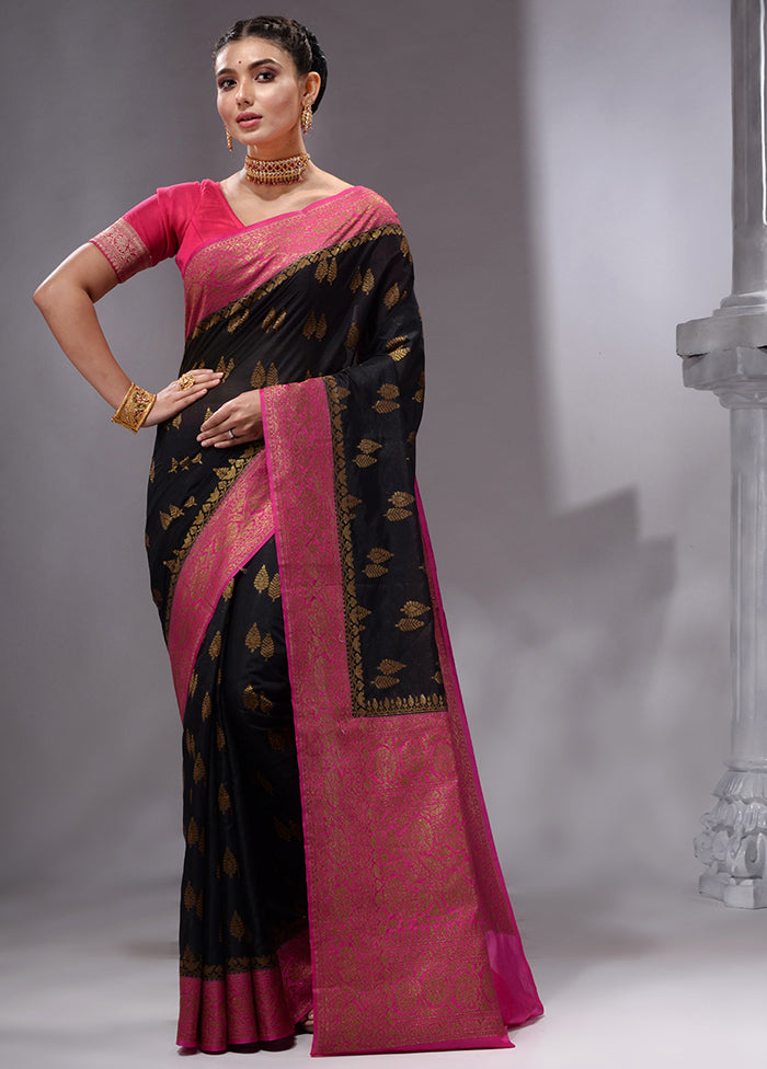 Black Spun Silk Saree With Blouse Piece - Indian Silk House Agencies