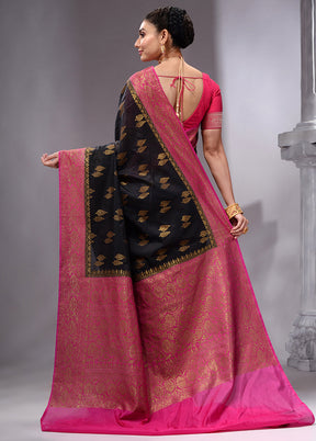 Black Spun Silk Saree With Blouse Piece - Indian Silk House Agencies