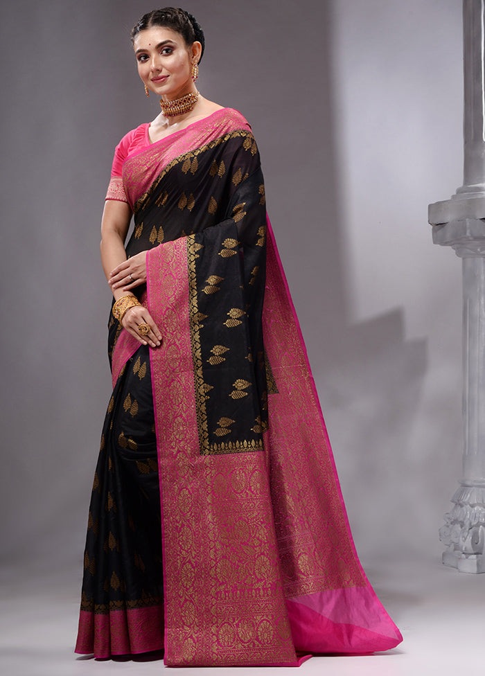 Black Spun Silk Saree With Blouse Piece - Indian Silk House Agencies