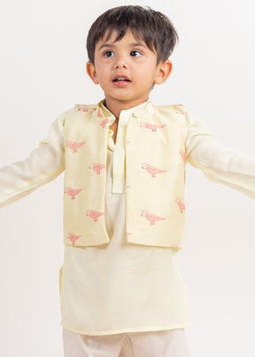 Cream Silk Kurta Pajama With Jacket For Boys - Indian Silk House Agencies