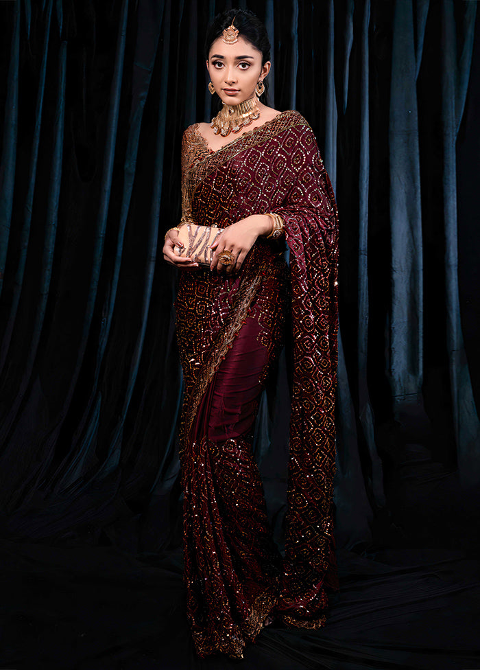 Maroon Georgette Saree With Blouse Piece - Indian Silk House Agencies