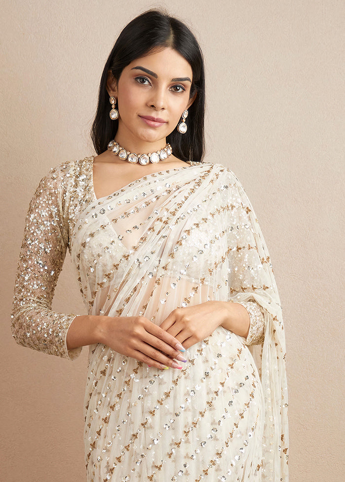 Off White Organza Saree With Blouse Piece - Indian Silk House Agencies