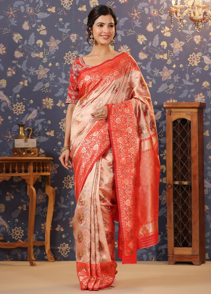 Peach Dupion Silk Saree With Blouse Piece - Indian Silk House Agencies