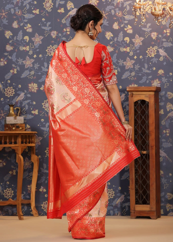 Peach Dupion Silk Saree With Blouse Piece - Indian Silk House Agencies