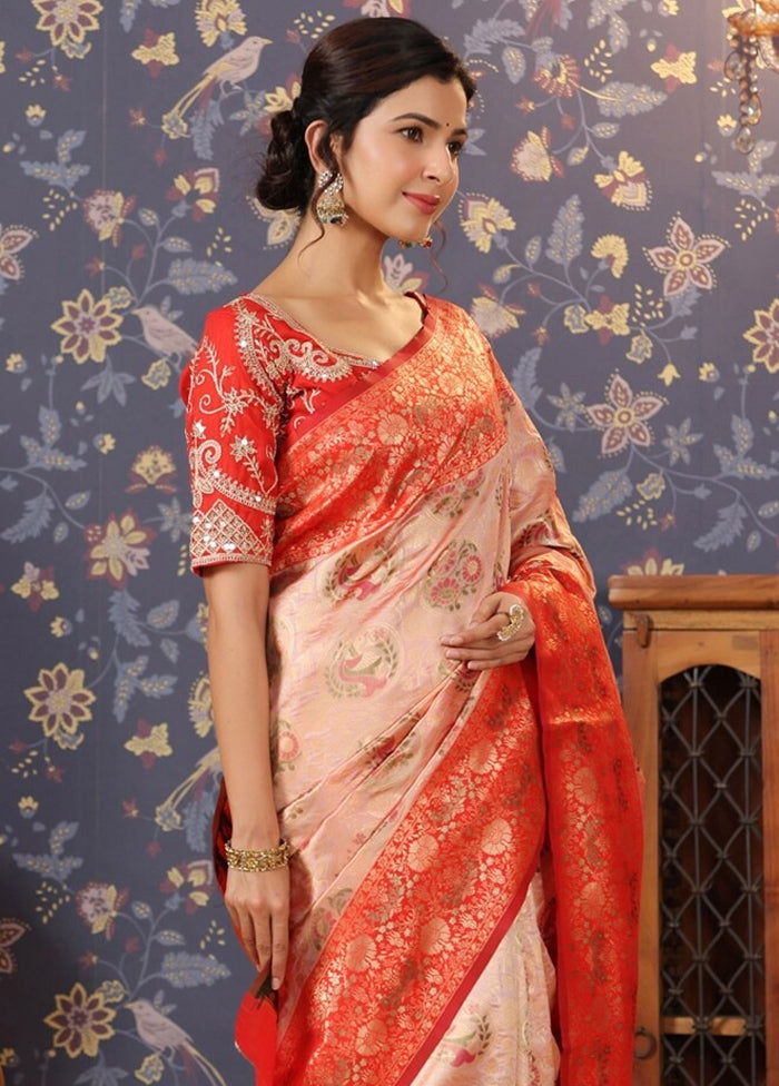 Peach Dupion Silk Saree With Blouse Piece - Indian Silk House Agencies