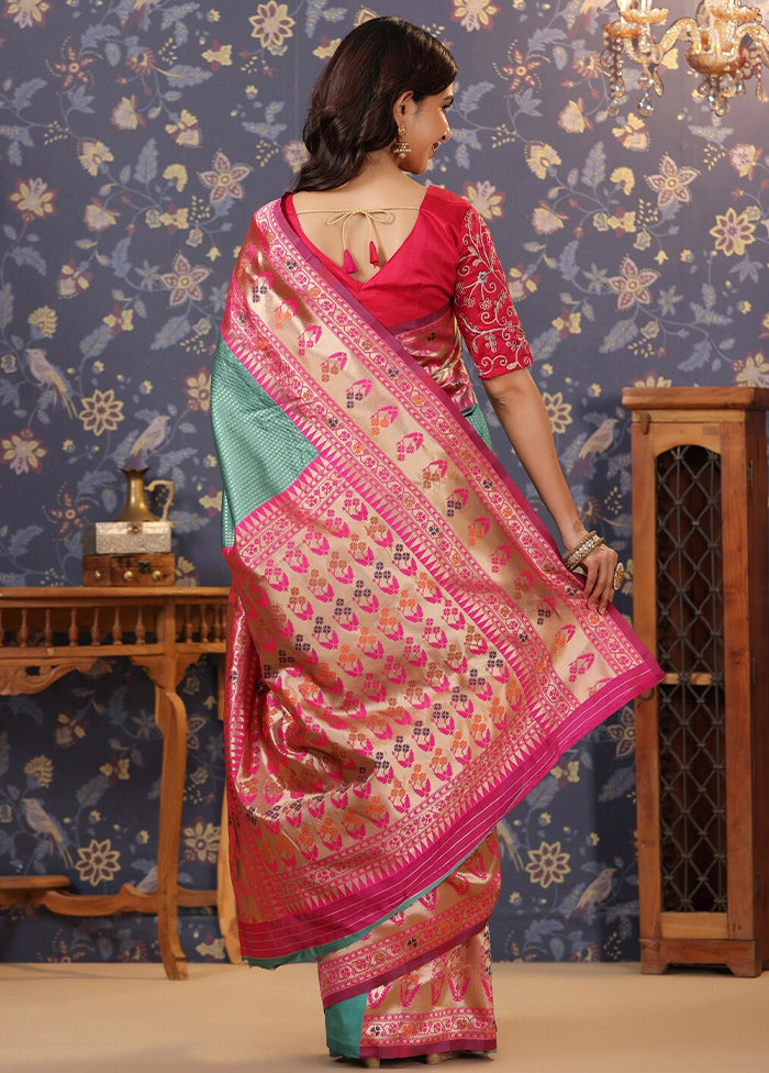 Mint Green Dupion Silk Saree With Blouse Piece - Indian Silk House Agencies