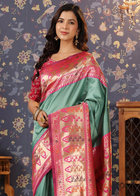 Mint Green Dupion Silk Saree With Blouse Piece - Indian Silk House Agencies