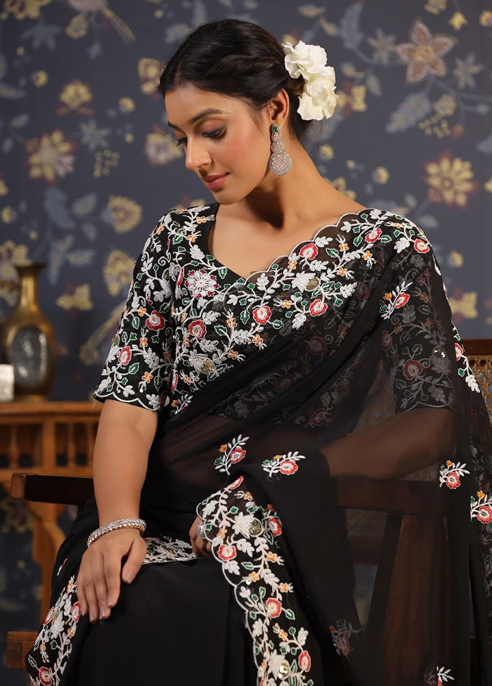 Black Georgette Saree With Blouse Piece - Indian Silk House Agencies