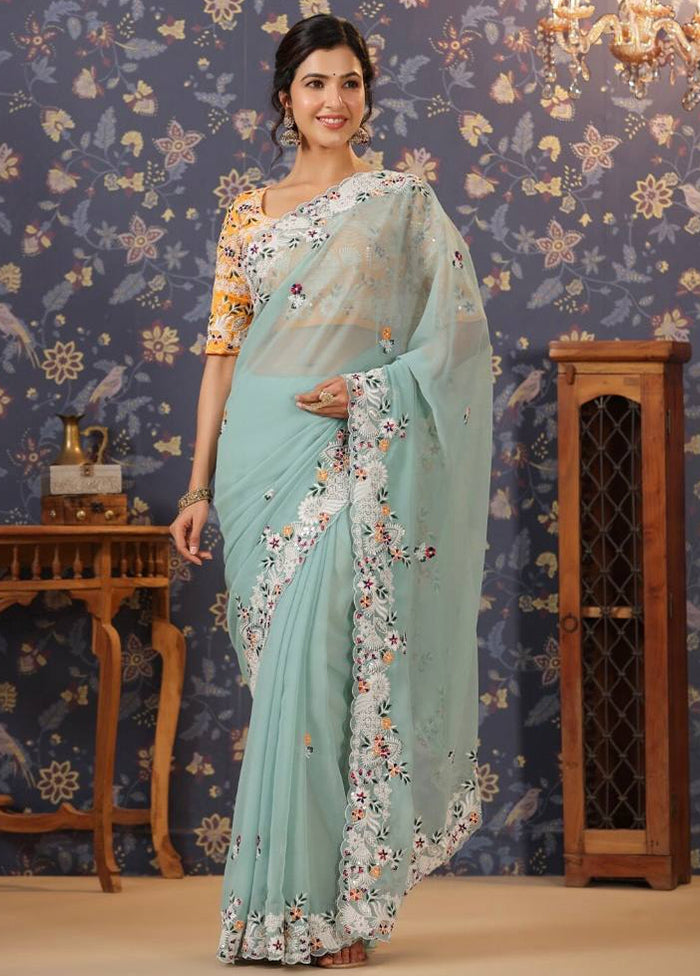 Sky Blue Georgette Saree With Blouse Piece - Indian Silk House Agencies