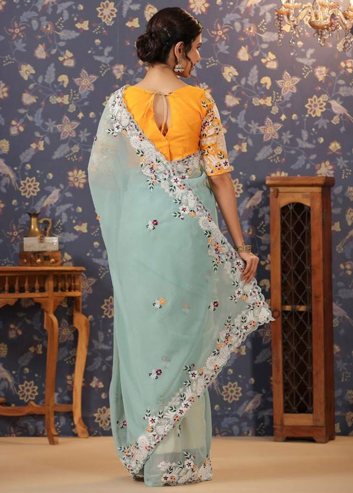 Sky Blue Georgette Saree With Blouse Piece - Indian Silk House Agencies