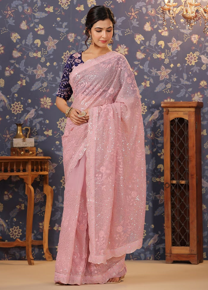 Light Pink Georgette Saree With Blouse Piece - Indian Silk House Agencies