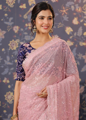 Light Pink Georgette Saree With Blouse Piece - Indian Silk House Agencies
