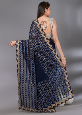 Navy Blue Georgette Saree With Blouse Piece - Indian Silk House Agencies