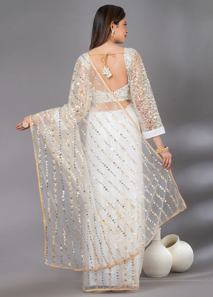 White Organza Saree With Blouse Piece - Indian Silk House Agencies