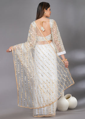 White Organza Saree With Blouse Piece - Indian Silk House Agencies