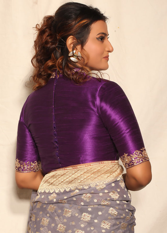 Purple Pure Silk Designer Blouse - Indian Silk House Agencies