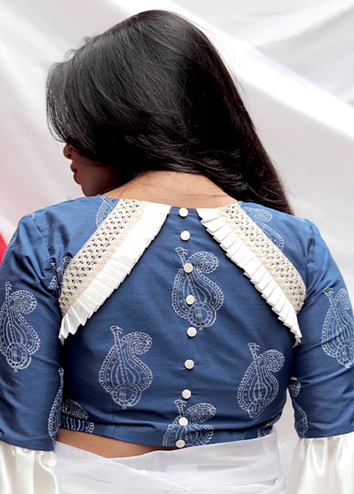Indigo Cotton Silk Designer Blouse - Indian Silk House Agencies