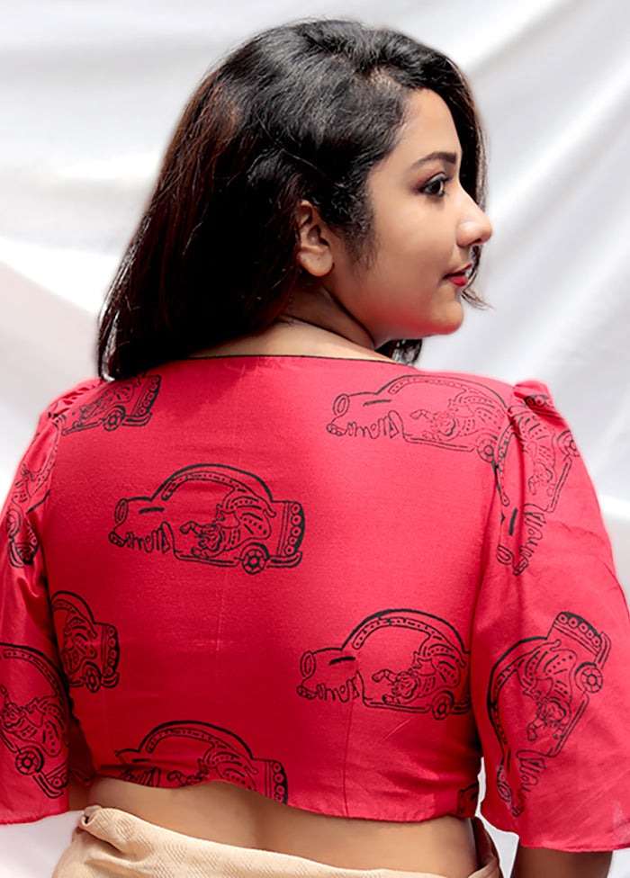 Redish Pink Cotton Silk Designer Blouse - Indian Silk House Agencies