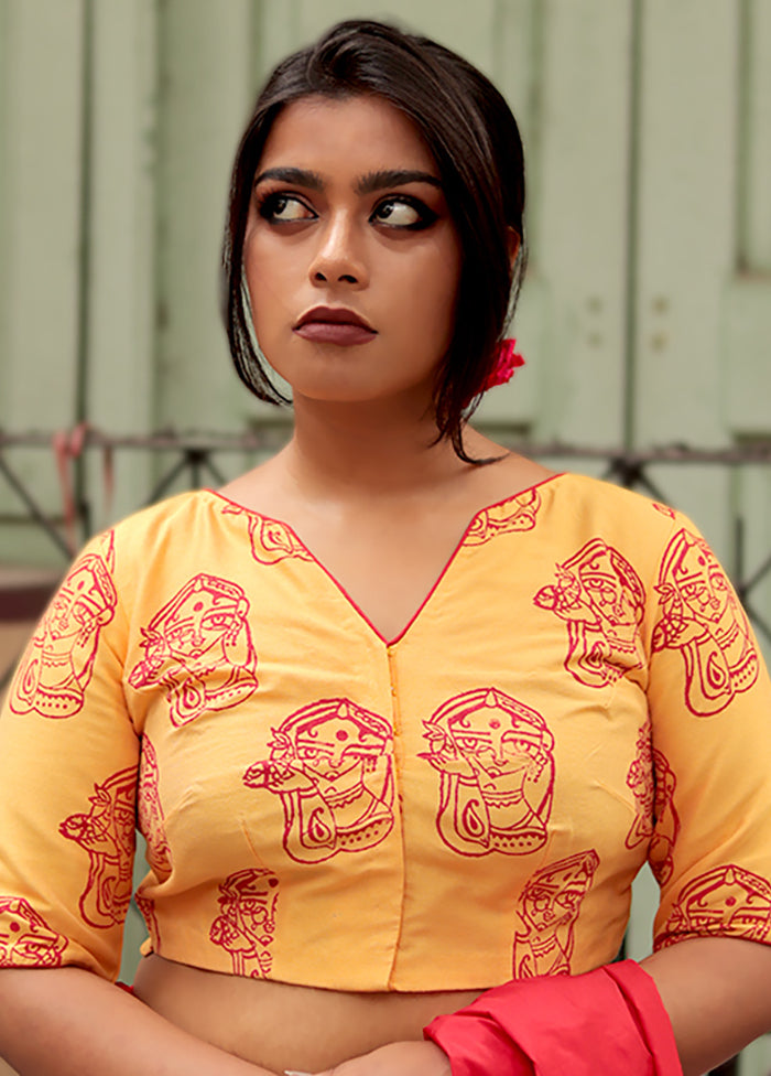 Yellow Cotton Silk Designer Blouse - Indian Silk House Agencies