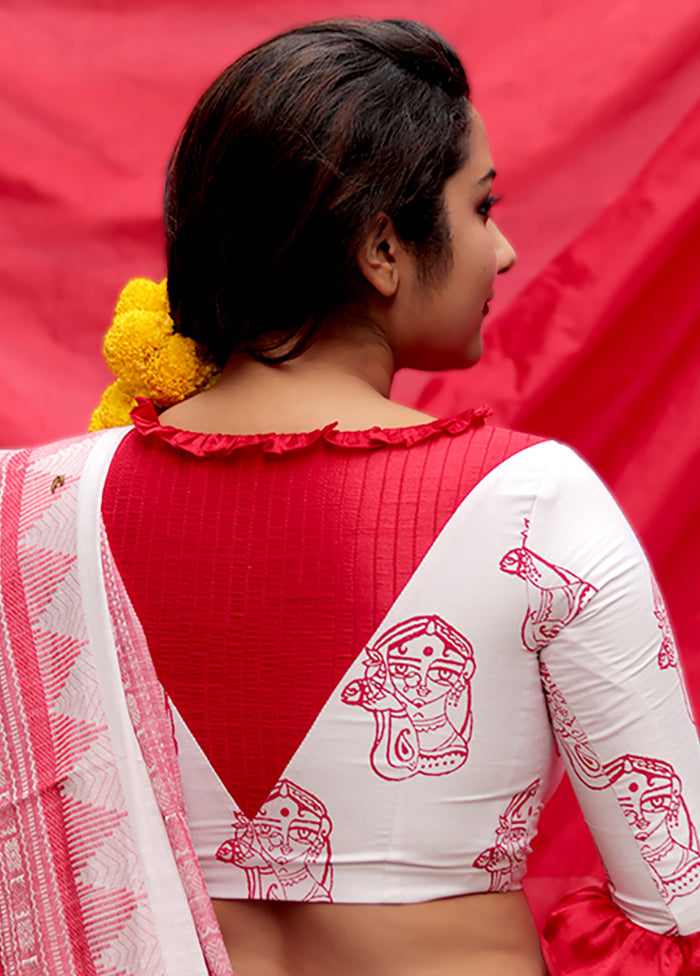 White Cotton Silk Designer Blouse - Indian Silk House Agencies