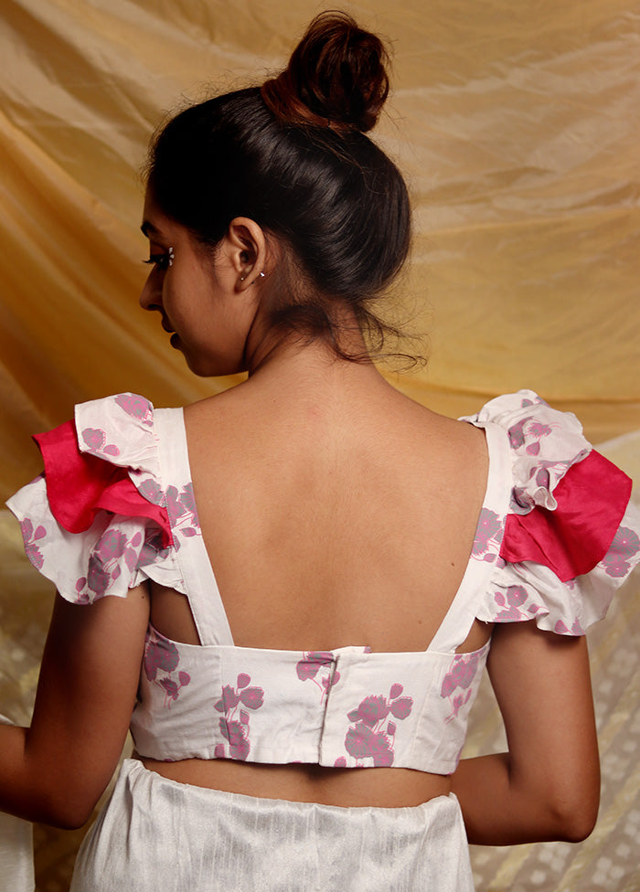 White Cotton Silk Designer Blouse - Indian Silk House Agencies