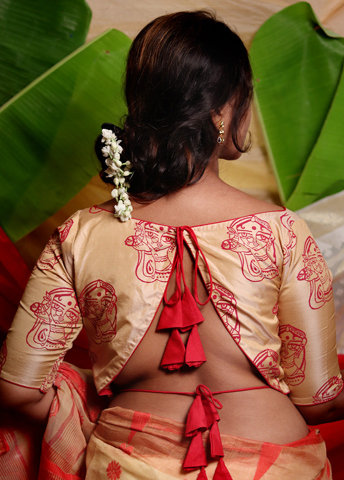 Cream Pure Silk Designer Blouse - Indian Silk House Agencies