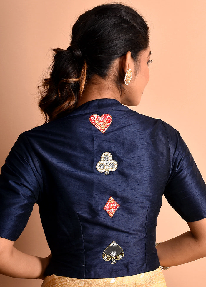 Navy Blue Silk Designer Blouse - Indian Silk House Agencies
