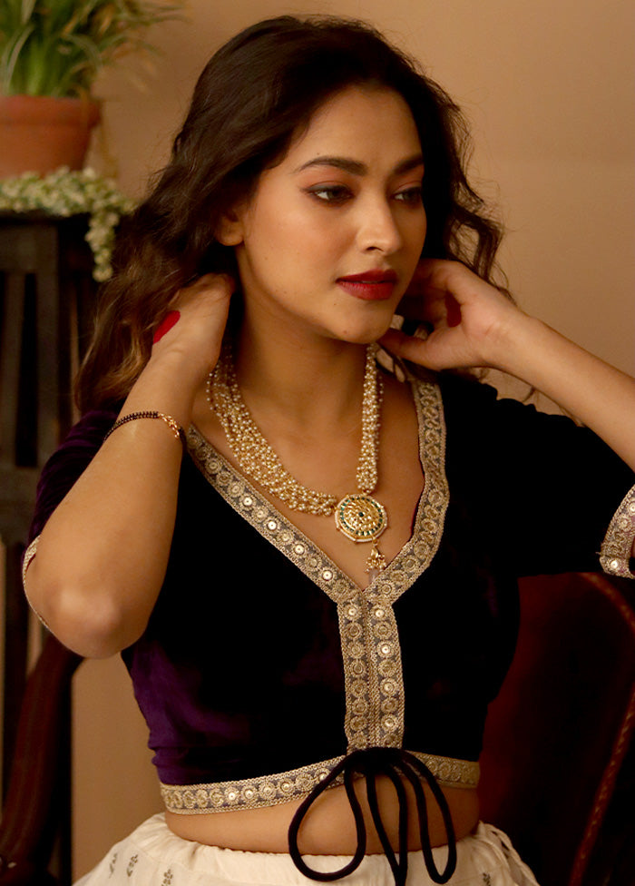 Purple Velvet Designer Blouse - Indian Silk House Agencies