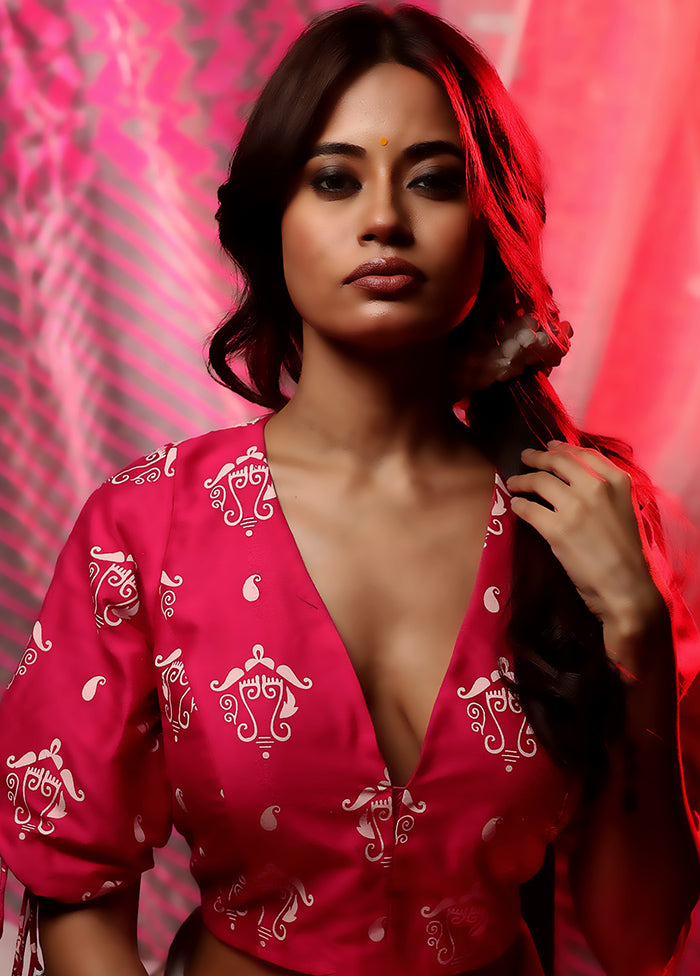 Pink Cotton Silk Designer Blouse - Indian Silk House Agencies